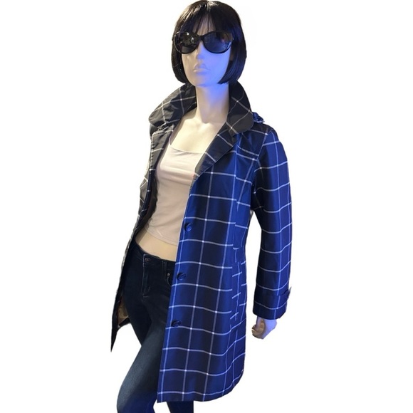 Lands' End Windowpane Raincoat w/Removable Hood, Size M - Picture 3 of 6